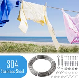 Waslijn Set - Kledinglijn Staal - Buiten Kleding Drogen - Roestvrij Staal Coating - 30 meter - Zilver — thumbnail 5