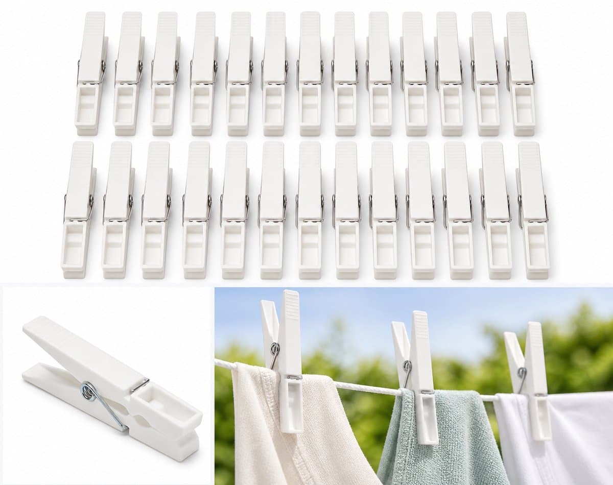 Knijpers - wasknijpers - Zwart / Wit / Grijs / - PVC - 24 stuks — afbeelding 1