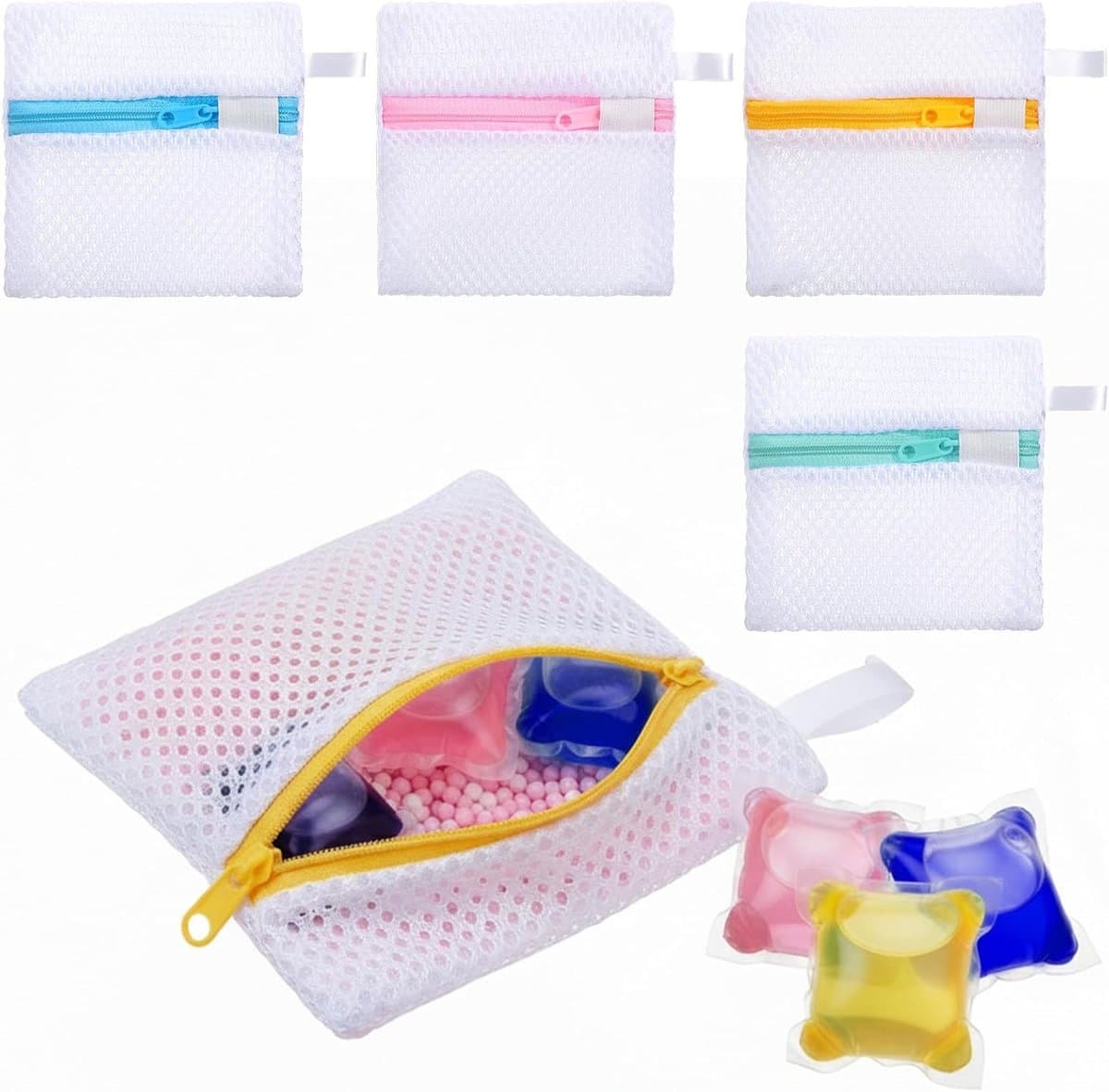 Set van 4 anti-plakkende waszakken voor delicate was, mini mesh waszakken, opvouwbare opbergtas voor waspods en geurige kralen — afbeelding 1