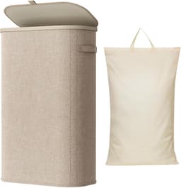 Wasmand - Wasmand met deksel - Grote Wasmand - Wasmand slaapkamer - Wasmand 65 Liter - Wasmand - Beige — thumbnail 1