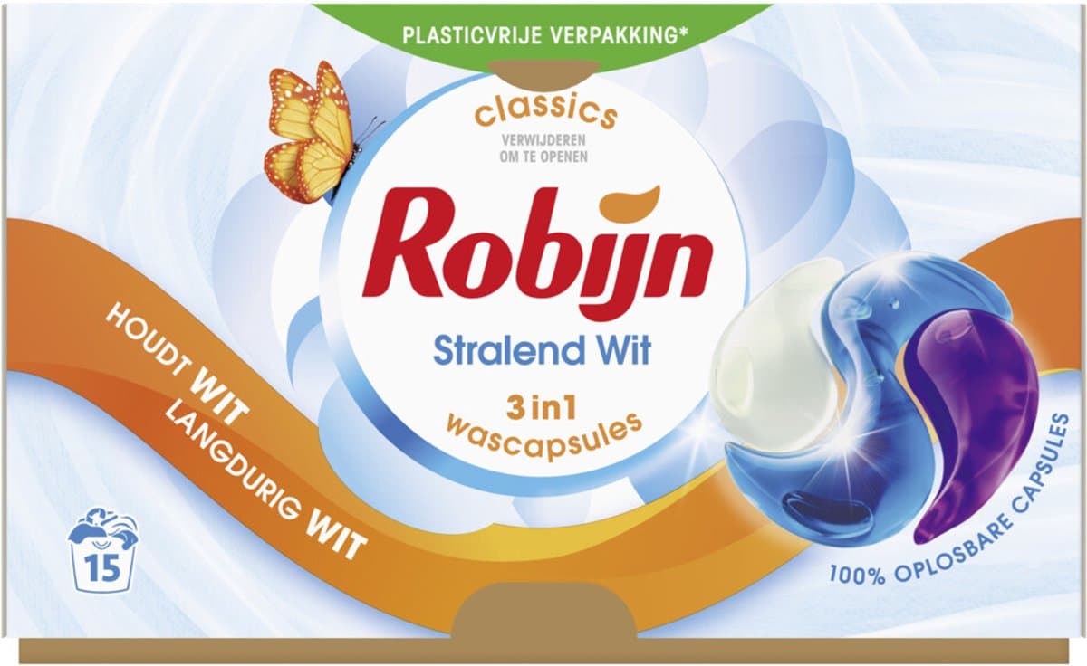 Robijn Wascapsules 3-in-1 Stralend Wit 15 stuks — afbeelding 1