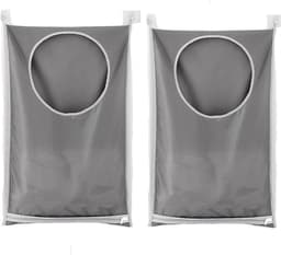 Hanging wasmanden voor de deur - 2 stuks waszakken, organizer voor slaapkamer en badkamer (donkergrijs) — thumbnail 1