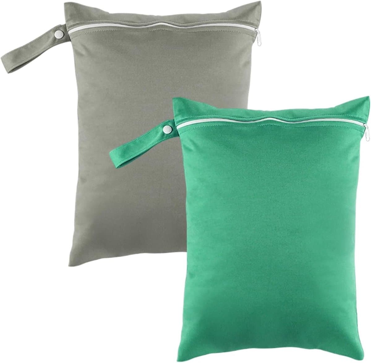 2 Stuks Waterdichte Waszakken voor Reizen, Grote Nat Bag voor Zwemkleding en Vuil Wasgoed 30 x 40 cm (Grijs/Groen) — afbeelding 1