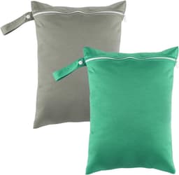 2 Stuks Waterdichte Waszakken voor Reizen, Grote Nat Bag voor Zwemkleding en Vuil Wasgoed 30 x 40 cm (Grijs/Groen) — thumbnail 1