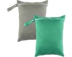 2 Stuks Waterdichte Waszakken voor Reizen, Grote Nat Bag voor Zwemkleding en Vuil Wasgoed 30 x 40 cm (Grijs/Groen)