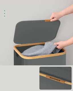 SONGMICS - Wasmand - Wasmand met Deksel - Opvouwbaar Oxford Stof - Bamboe Frame - Voor Wasruimte Slaapkamer Woonkamer — thumbnail 4