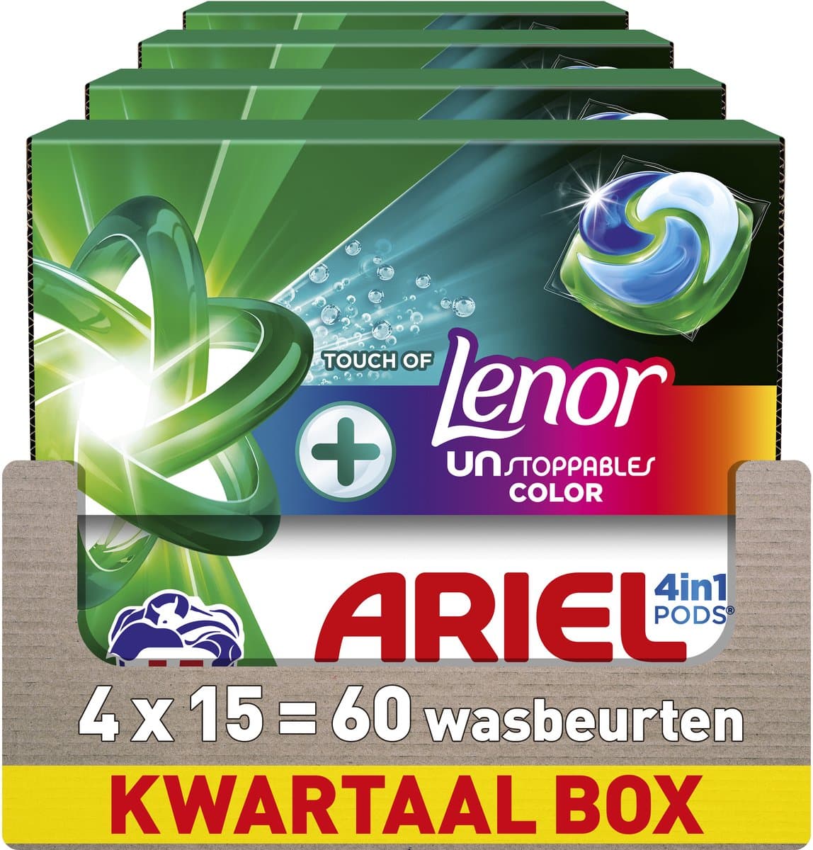 Ariel 4in1 Wasmiddel Pods +Touch Van Lenor Unstoppables Kleur - 4 x 15 Wasbeurten — afbeelding 1