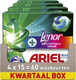 Ariel 4in1 Wasmiddel Pods +Touch Van Lenor Unstoppables Kleur - 4 x 15 Wasbeurten — thumbnail 1