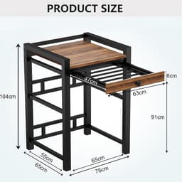 Wasmachinekast met uittrekbare handdoekenrek - Wasmachine/droger combo, met een plank boven de wasmachine, 300 kg laadvermogen, 75 x 65 x 104 cm, zwart — thumbnail 5