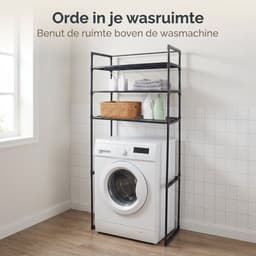 Cheqo® Opbergrek voor boven Wasmachine - Wasmachine Ombouw Rek - Wasmachine Rek - Wasrek - Badkamerrek - Toiletrek - Opbergrek boven Toilet - Wasruimte Organizer - Wasmachine Organizer - Wasmachinekast - Opbergrek Wasmiddel - Wasmachine Meubel — thumbnail 5