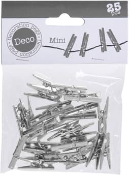 Dailygoods- Wasknijpers Mini 30 mm - Cadeauknijpers - Fotoklemmen - Knutselklemmen - Decoratieklemmen - 25 Stuks Zilver Metallic - Klemmen — thumbnail 1