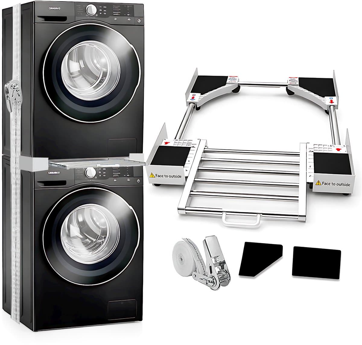 Wasmachine Stapelkit - Droger Stapelrek - Verstelbaar Wasmachine Verbindingsframe - Wit - Geschikt Voor 24 Tot 29 Inch Wasmachine En Droger — afbeelding 1
