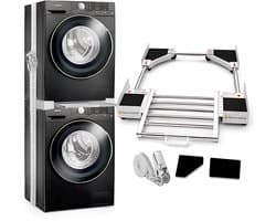 Wasmachine Stapelkit - Droger Stapelrek - Verstelbaar Wasmachine Verbindingsframe - Wit - Geschikt Voor 24 Tot 29 Inch Wasmachine En Droger