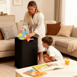 Wasmand - wasmand - opbergmand - kledingmand - opvouwbaar - geschikt voor het opbergen van kleding en speelgoed - slaapkamer - badkamer - woonkamer - kinderkamer - zwart - 40*30*60cm — thumbnail 2
