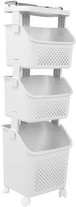 Rollende Kledingmand - Wasmand Wagen - Thuiswas Organiseren - Ruimtebesparend Stapelbaar - 43L x 35B x 31H cm - Wit — thumbnail 1