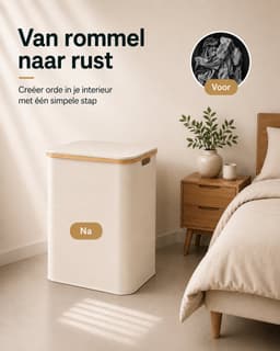 SOVARA Wasmand 3 vakken - 160L - Beige - Bamboe wassorteerder - 3 uitneembare waszakken — thumbnail 5