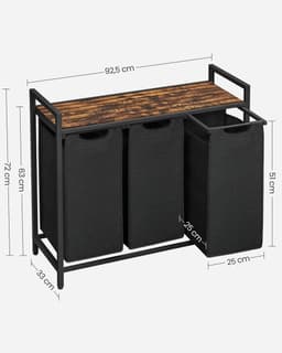 Wasmand - Wasmand 3 Vakken - Wassorteerder - Wasmanden - Zwart - Uitschuifbaar - Opbergplank - Industrieel - 92x33x72cm — thumbnail 2