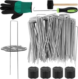 Grondankers Set U-Vormig - Extra Sterke Bevestiging - 100 Haringen + 100 Schijven Verzinkt Anti-Roest - Inclusief Hamer & Handschoen - Voor Worteldoek Tuin - Tuinankers Grondpennen Bevestigingsset — thumbnail 5