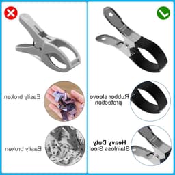 Grote RVS Kledingknijpers - 12 Stuks Towel Clips voor Strandstoelen, Handdoeken en Wasgoed, Duurzame en Roestvrije Klemmen — thumbnail 2