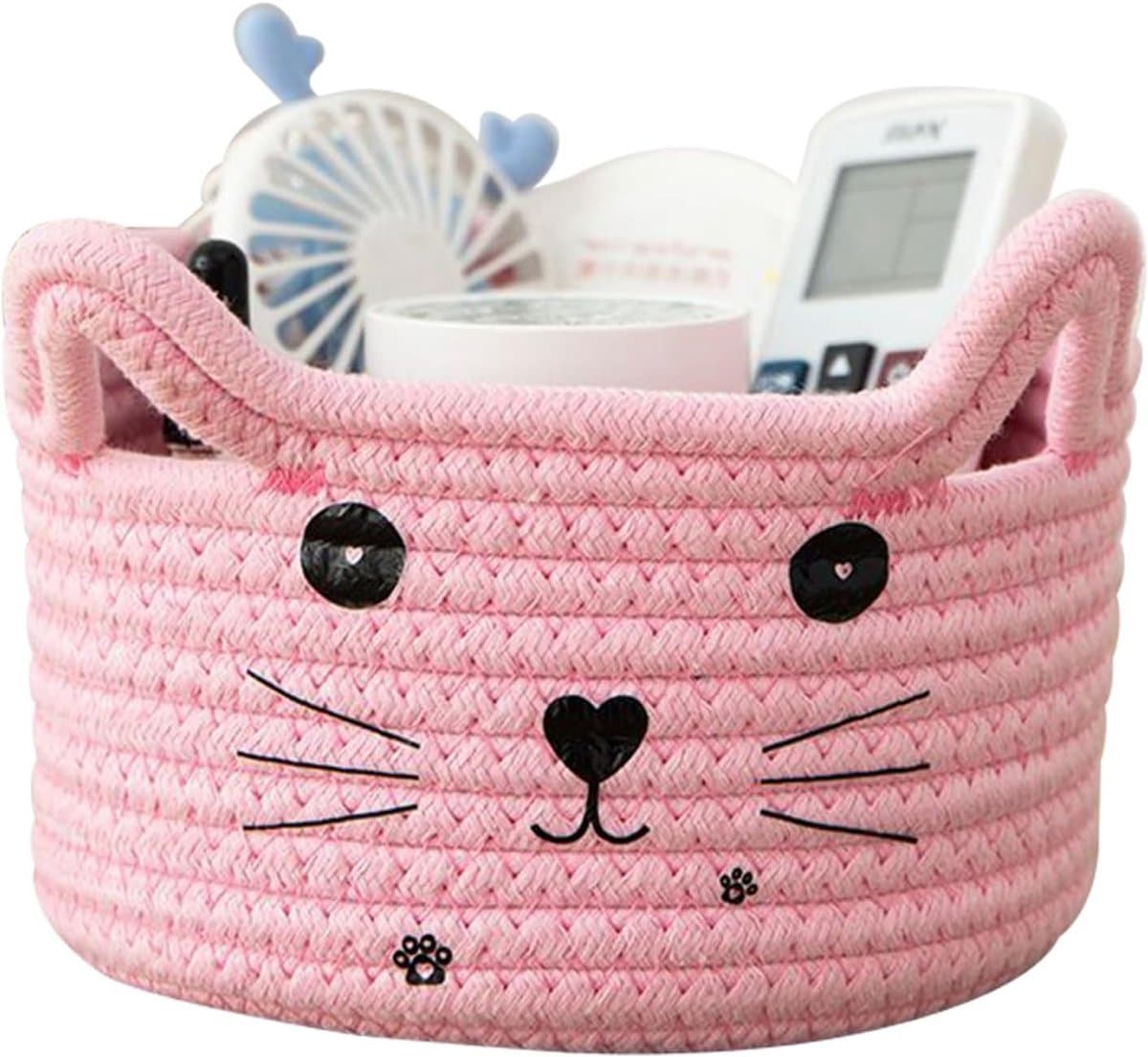 Opbergmand - Gevlochten Katoenen Touw - Kleine Gevlochten Mand - Opbergmand voor Baby Speelgoed - Speelgoedmanden - Opberging (Roze) — afbeelding 1