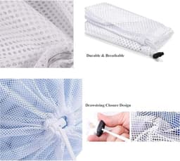 Netwaszakken - 3 Stuks - Waszakken - Herbruikbare - Wasnet - Waszakjes - Kledingzakjes - Herbruikbare - Travel Organizer - Wasnetten voor WasmachineGeschikt - Geschikt voor Babykleding - Sokken - Shirts - iverschillende maten - Wit — thumbnail 5