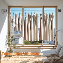 Waslijn Uittrekbaar - Intrekbaar Wasrek - Kleding Drogen - Dubbele RVS Lijnen - 2 x 5.2 Meter - Grijs — thumbnail 4