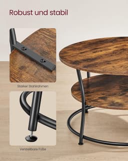 VASAGLE Salontafel rond, Woonkamertafel, Sofatafel met plank, 80 x 45 cm, Gemakkelijke montage, Metaal, Industrieel ontwerp, vintage bruin-zwart LCT80BX — thumbnail 5