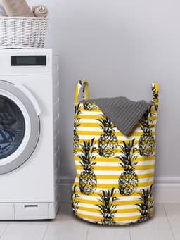 ABAKUHAUS Grunge waszak, retro gestreepte vintage, wasmand met handgrepen, trekkoordsluiting voor wasserettes, Black and Yellow Earth — thumbnail 3