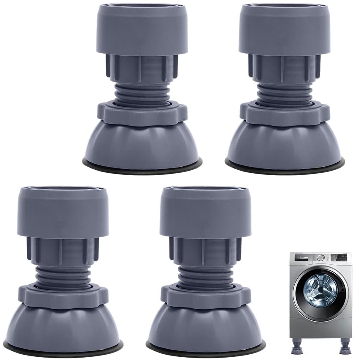 Dailygoods- Trillingsdempers 4 stuks - Antitrillingsdemper - Verstelbare Wasmachine Voetjes - Hoogte 9,5/12,5 cm - Schokdemper - Antislip en Vochtbestendig - Wasmachinevoetjes — afbeelding 1