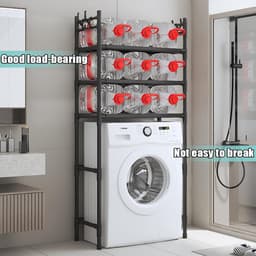 Opbergrek boven de wasmachine, rek voor wasmachine en droger, wasmachinerek met trommel, stapelbare wasmachinestandaard met rek en zijhaken, voor wasruimtes, appartementen en slaapkamers. — thumbnail 5