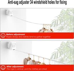 Intrekbare Waslijn - Draagbare Kledinglijn - Kleding Drogen - 34 Winddichte Ophangpunten - 13 Meter - Wit — thumbnail 5