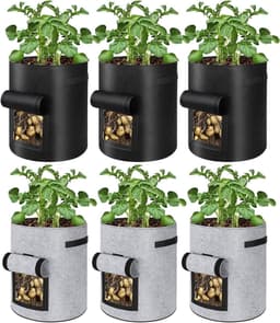6 Pack 10 gallon aardappelkweekzakken met klepper, tuinplantzak met duurzaam handvat, verdikte niet-geweven stoffen potten voor tomaat, groenten en fruit (zwart en grijs) — thumbnail 1