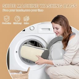 Herbruikbare waszak voor schoenen- waszak met ritssluiting voor sneakers- geschikt voor wasmachine en droger- extra lang en dik microvezel fleece- geschikt voor diverse schoenstijlen- gebroken wit. — thumbnail 3