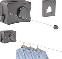 Waslijn Binnen - Droglijn Intrekbaar - Kleding Drogen - Anti-doorzakken Ontwerp - 5.1 Meter - Grijs — thumbnail 1