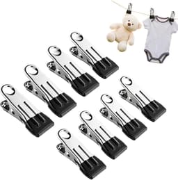 Robuuste wasknijpers - Kleding clips - Kleding ophangen - Roestvrij staal - 8 stuks - Zwart — thumbnail 1