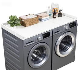 Werkblad / plank voor wasmachine en droger - Tussenblad met opstaande rand - Met haken - Extra opbergruimte - Draagvermogen 113 kg - 137 x 69,9 cm - Wit — thumbnail 1