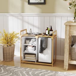 Wasmand Met 4 Vakken, Wassorteerder Met 2 Uitneembare En Afneembare Waszakken En Opbergplank, 83L Wasmand Met Handgrepen, Wassorteersysteem 70 x 36 x 70 cm, Wit, Praktische Wasmand Voor Slaapkamer, Badkamer Of Wasruimte, Ruim En Georganiseerd — thumbnail 3