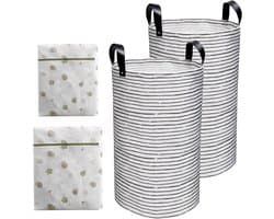 Vouwbare Wasmanden Set met 2 Waszakken, Waterdicht Canvas voor Kleding en Beddengoed, Ideaal voor Badkamer en Slaapkamer