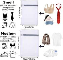 Dailygoods- Waszak 4-delig - Wasnet met Ritssluiting - Klein/Formaat - 30 x 40 cm/20 x 30 cm - Bescherming Gevoelig Wasgoed - Ideaal voor Ondergoed/Sokken — thumbnail 3