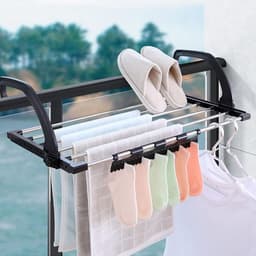TOVBMUP Droogrek - Droogrek voor kleding - Droogrek voor schoenen van roestvrij staal voor balkons - Multifunctioneel opvouwbaar raammodel - Draagbaar opvouwbaar droogrek - geschikt voor Ophangen aan radiator, deur, douchewand of balkon - Zwart — thumbnail 2