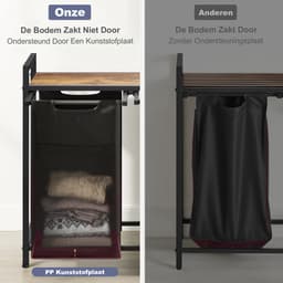 Wasmand Met Opbergplank 65L – Wasgoedmand Met Metalen Frame 50×33×72 cm – Wasmand Voor Badkamer en Wasruimte — thumbnail 5