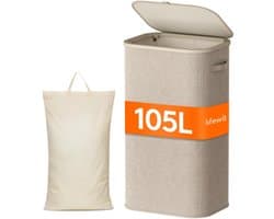 Store_8 - Wasmand - 105L - Vouwbaar en Met Deksel - Beige - Handige Opbergoplossing - Geschikt voor Badkamer en Slaapkamer - Ruimtebesparend