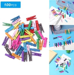 Dailygoody - Mini-houten klemmen - Kleurrijke wasknijpers - Sterk en duurzaam - 100 stuks - Houten fotoclips - Perfect voor decoratie - Veelkleurig — thumbnail 2