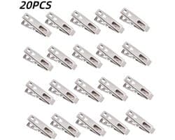 20 stuks-Wasknijper - Fotoklem - RVS - Winddichte klem - Wasknijper - Woonaccessoires - Geschikt voor het drogen van kleding - Foto's ophangen - Zilver - 49*10*21 mm