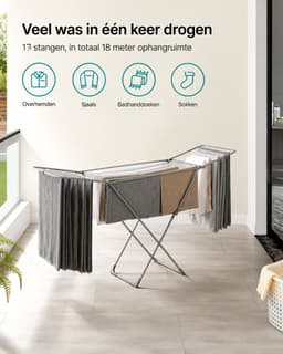 Seth Select Luxe Vrijstaand Wasrek – Opvouwbare Vleugeldroger voor Binnen en Buiten - Stevig Opvouwbaar Droogrek - Grijs — thumbnail 4