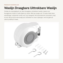 Dailygoods- Waslijn 13 m - Draagbaar - Uittrekbaar - Wanddroogrek - Dubbele lijn - Automatisch rolsysteem - Geschikt voor thuis - Drooglijn — thumbnail 1