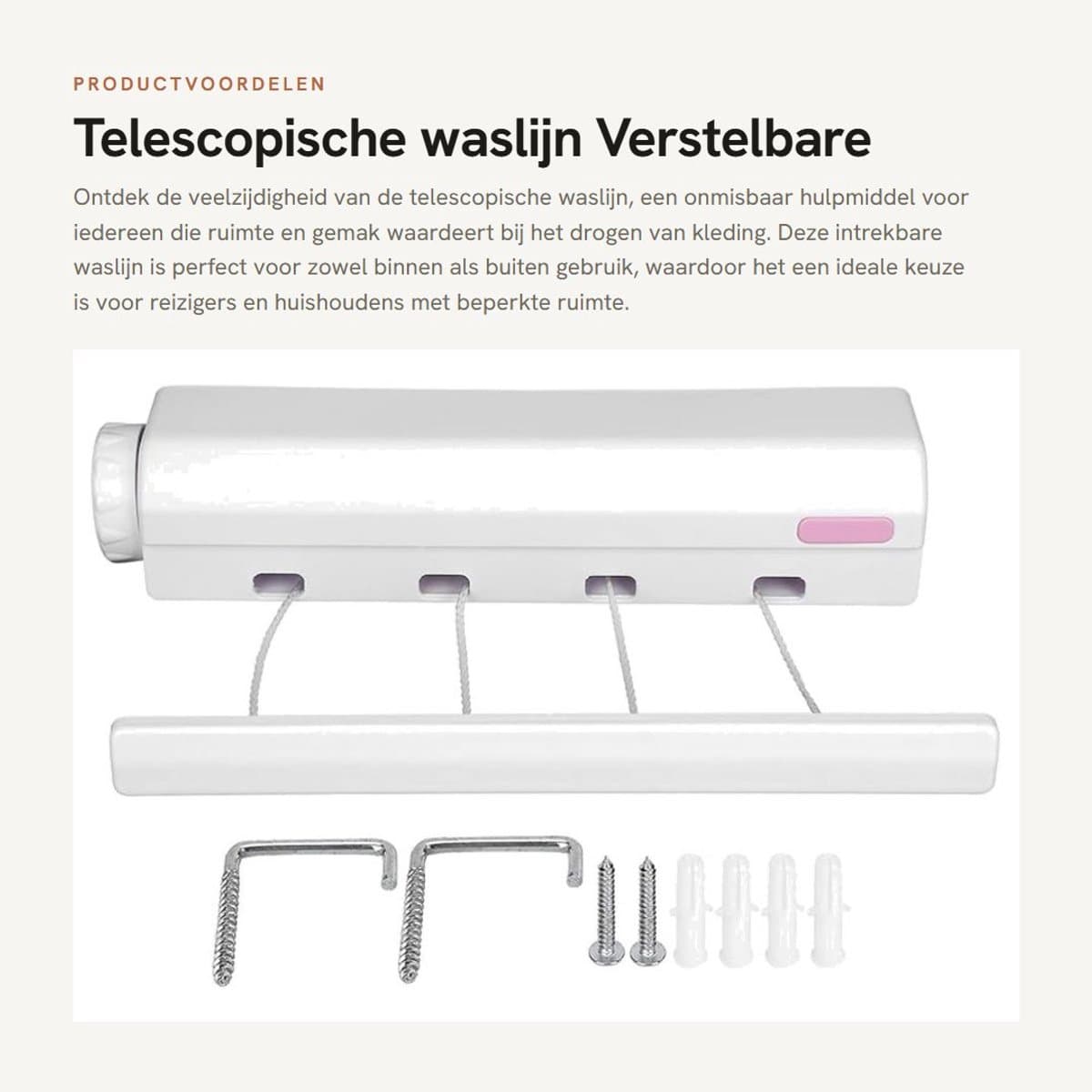 Dailygoods- Waslijn Telescopisch - Verstelbaar - Intrekbaar - Draagbaar - Voor Binnen/Buiten - Belastbaar tot 8 kg - Kledingdroger — afbeelding 1