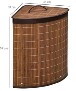 Bamboe Wasmand Hoekmodel met Deksel - 55 Liter - Hoekwaskorf Inklapbaar - Bruin — thumbnail 4