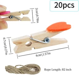 Mini Houten Knijpers - Hartvormige Clips - Foto's Ophangen - Natuurlijk Hout - 35 cm - Wit — thumbnail 5