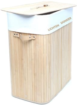 Fabono-Bamboe Wasmand 105 Liter met 2 Vakken – Grote Wassorteerder met Deksel & Linnen Waszakken – Rechthoekige Wasbox met Handgrepen voor Badkamer en Wasruimte — thumbnail 4